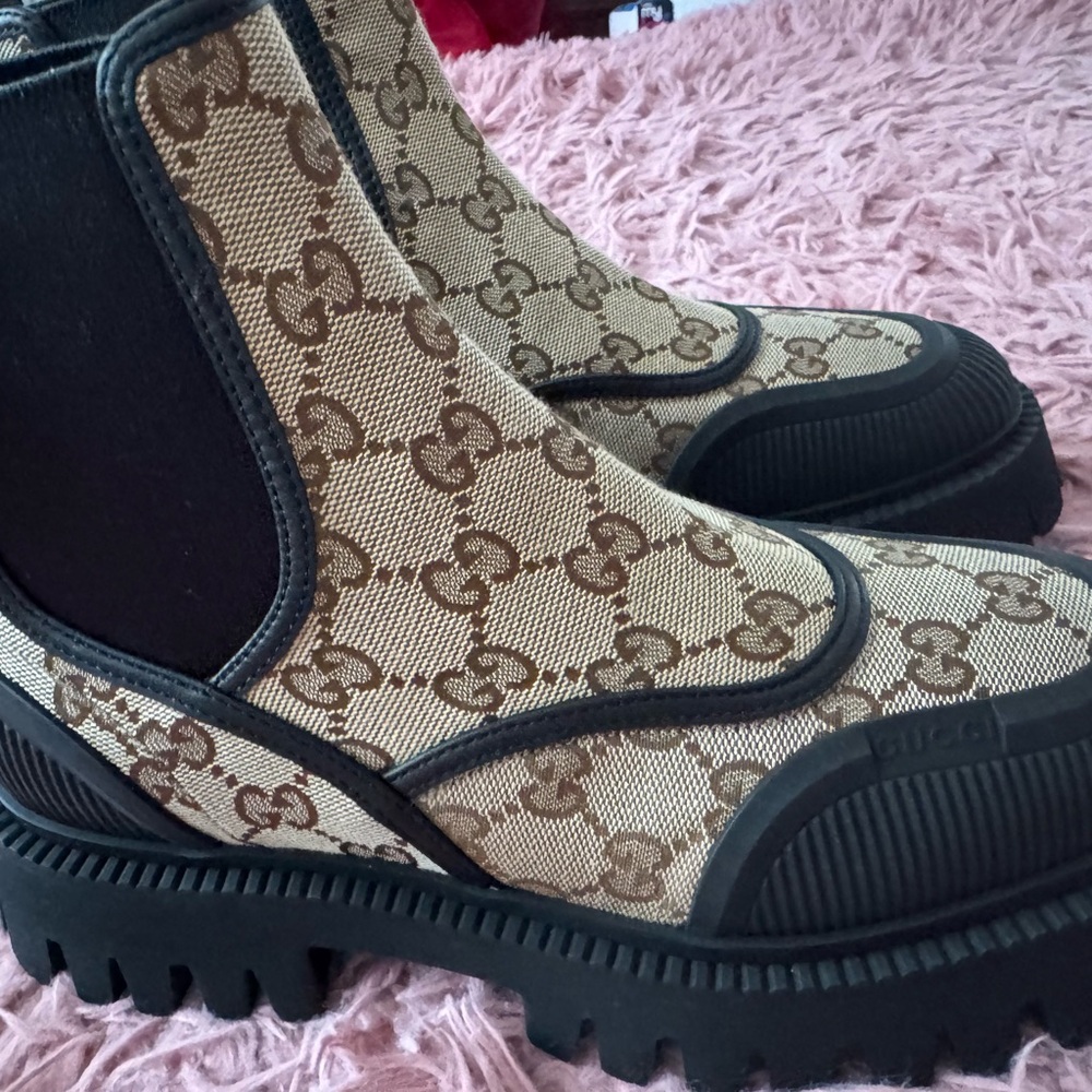 Gucci Women's Monogram Beige and Black Ankle Boots